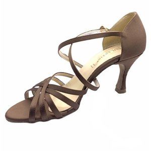 New Salsa Bachata Cha Cha Brown Satin Dance Sz 8.5 Julianne Body Wrappers Luzio